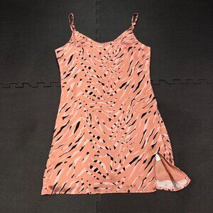 Pink & Black Animal Print Mini Dress With Spaghetti Straps & Side Slit By Storia